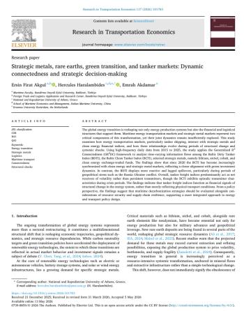 Doç. Dr. Emrah Akdamar ve Dr. Öğr. Üyesi Ersin Fırat Akgül’ün “Strategic Metals, Rare Earths, Green Transition, and Tanker Markets” Başlıklı Çalışması Research in Transportation Economics Dergisinde Yayımlandı.